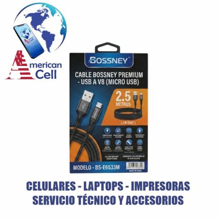 CABLE - BOSSNEY TIPO USB A V8 2.5MTRS MODEL: BS-E6533M