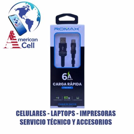 CABLE - ROMAX USB  A TIPO V8 66W - 60W  2MTRS
